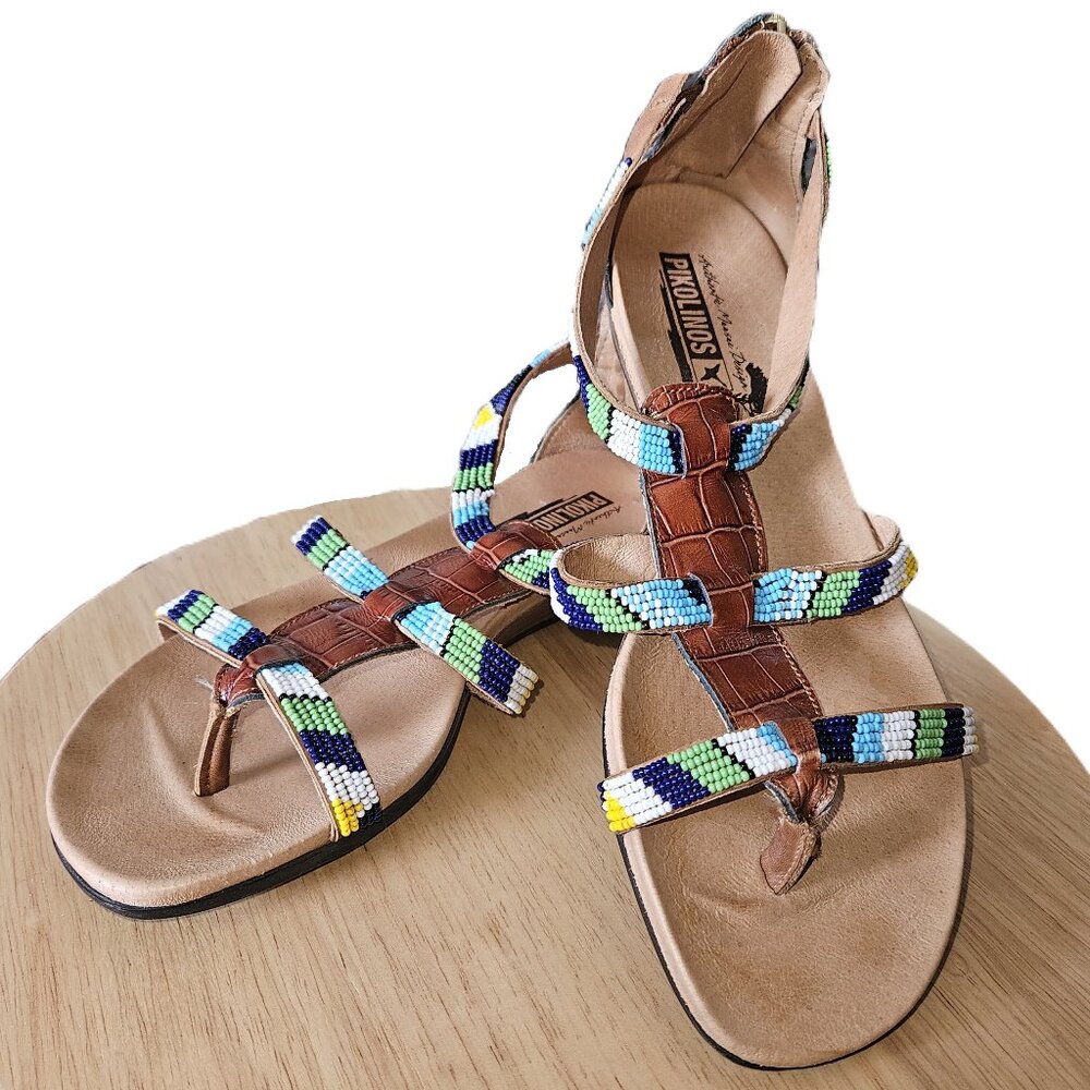 PIKOLINOS Alcudia Maasai Hand Beaded Leather Sandals 38 ✨HP✨
